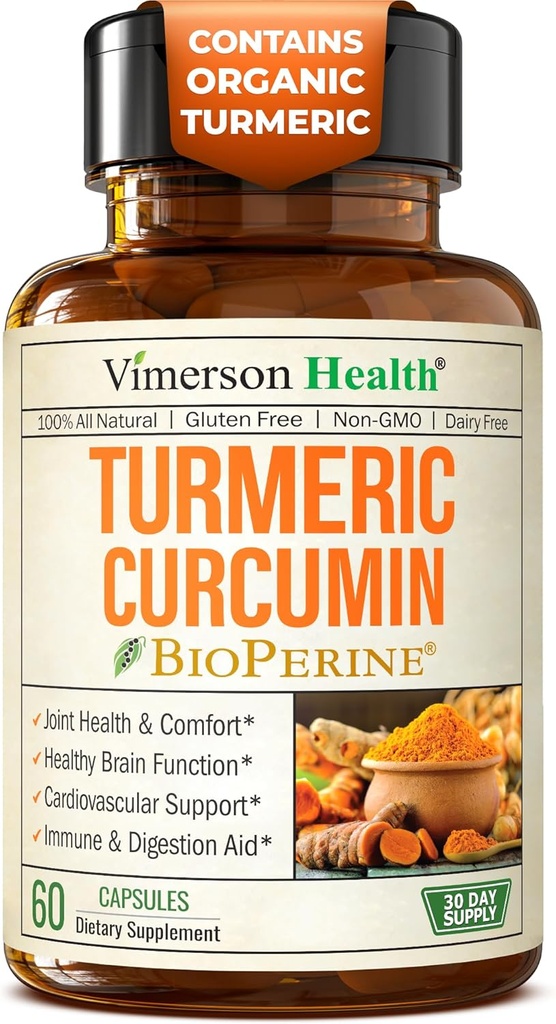 Supplément curcumin curcumin curcumin - 1200 mg d'extrait curcuminique organique + tumérique (95% Curcuminoïdes) pour le soutien articulaire et la santé digestive - Supplément curcumin curcumin pur avec poivre noir - 60 Capsules