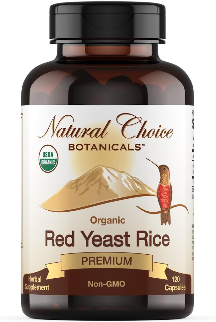 Certified Organic Red Yeast Rice Supplement - 120 Capsules, 2 Month Supply