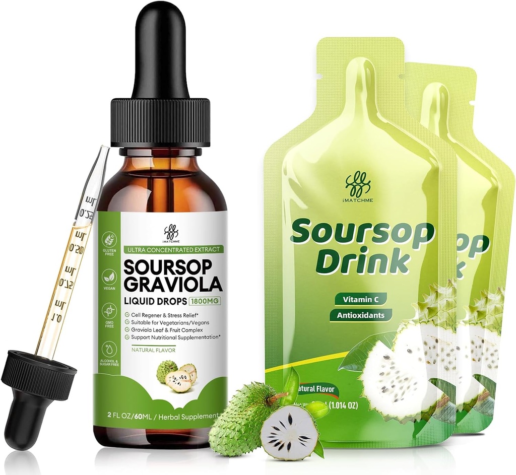 iMATCHME Soursop Graviola Liquid Drop, Soursop Drink for Cell Support & Regeneration, Immune Boost, Digestive