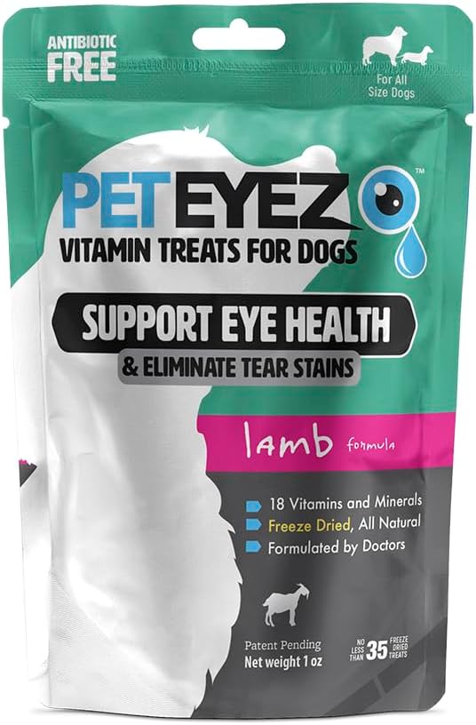 PetEyez Tear Stain Remover Vitamine Treats for Dogs - Soutien santé des yeux et de réduire les démangeaisons et la taie buildup - 100% naturel Dog Treats with Superfoods, Antioxydants & Nutriments - Arôme d'agneau - 1oz
