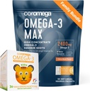 Coromega Family Bundle – Omega-3 Huile de poisson pour adultes et enfants (60 paquets de pression) 2400mg/650mg Omega-3 + vitamine D, 3X Plus Absorption que les pilules, pas d'arrière-goût de poisson, agrumes Burst et orange tropical