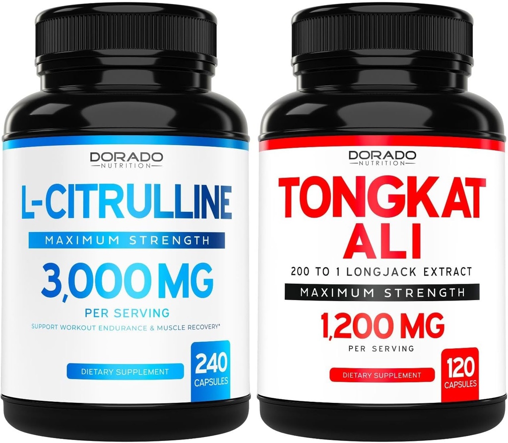 L Citrulline 3000mg Supplément (240 Nombre) L Arginine et pilules à oxyde nitrique - Tongkat Ali pour hommes 1200mg 200 à 1 Extrait - (120 Nombre) Support Force, Conduite et Performance Athlétique - Vegan & USA Made