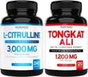 L Citrulline 3000mg Supplément (240 Nombre) L Arginine et pilules à oxyde nitrique - Tongkat Ali pour hommes 1200mg 200 à 1 Extrait - (120 Nombre) Support Force, Conduite et Performance Athlétique - Vegan & USA Made