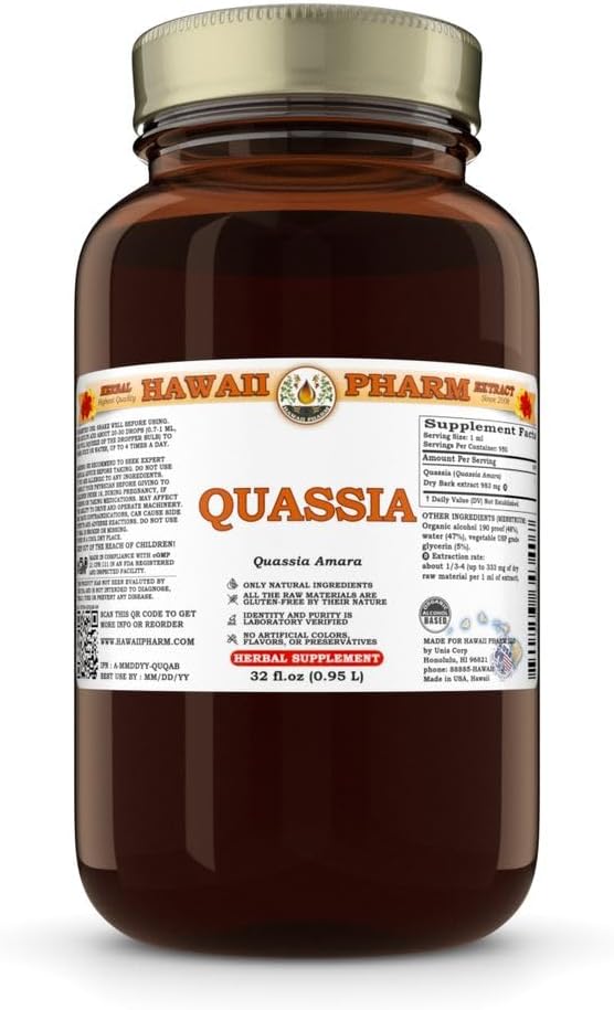 Quassia (Quassia Amara) Teinture d'écorce sèche, Fabriqué à Hawaii, Tout naturel, végétalien, extrait liquide pur - 32 fl.oz