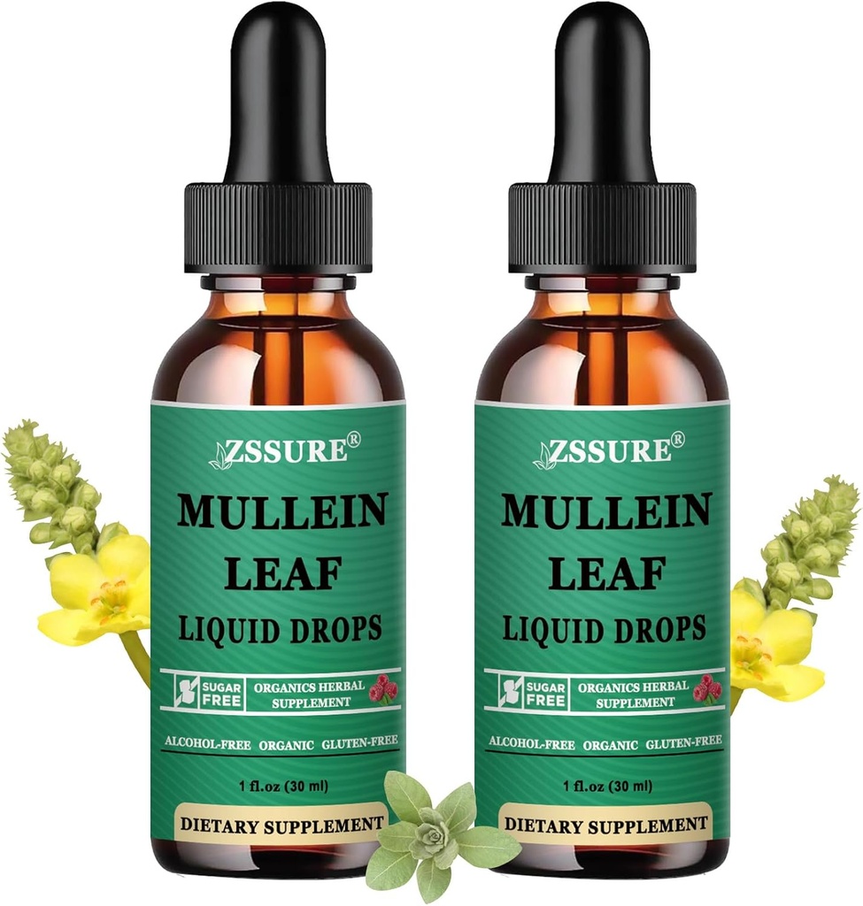 (2 packs) gouttes de Mullein pour les poumons - Extrait de Mullein Leaf - Fabriqué au Royaume-Uni - Soutien à la teinture Santé respiratoire,Détox pulmonaire,Nettoyage bronchial -Drops liquides 5X plus forts que le thé de Mullein,Pills