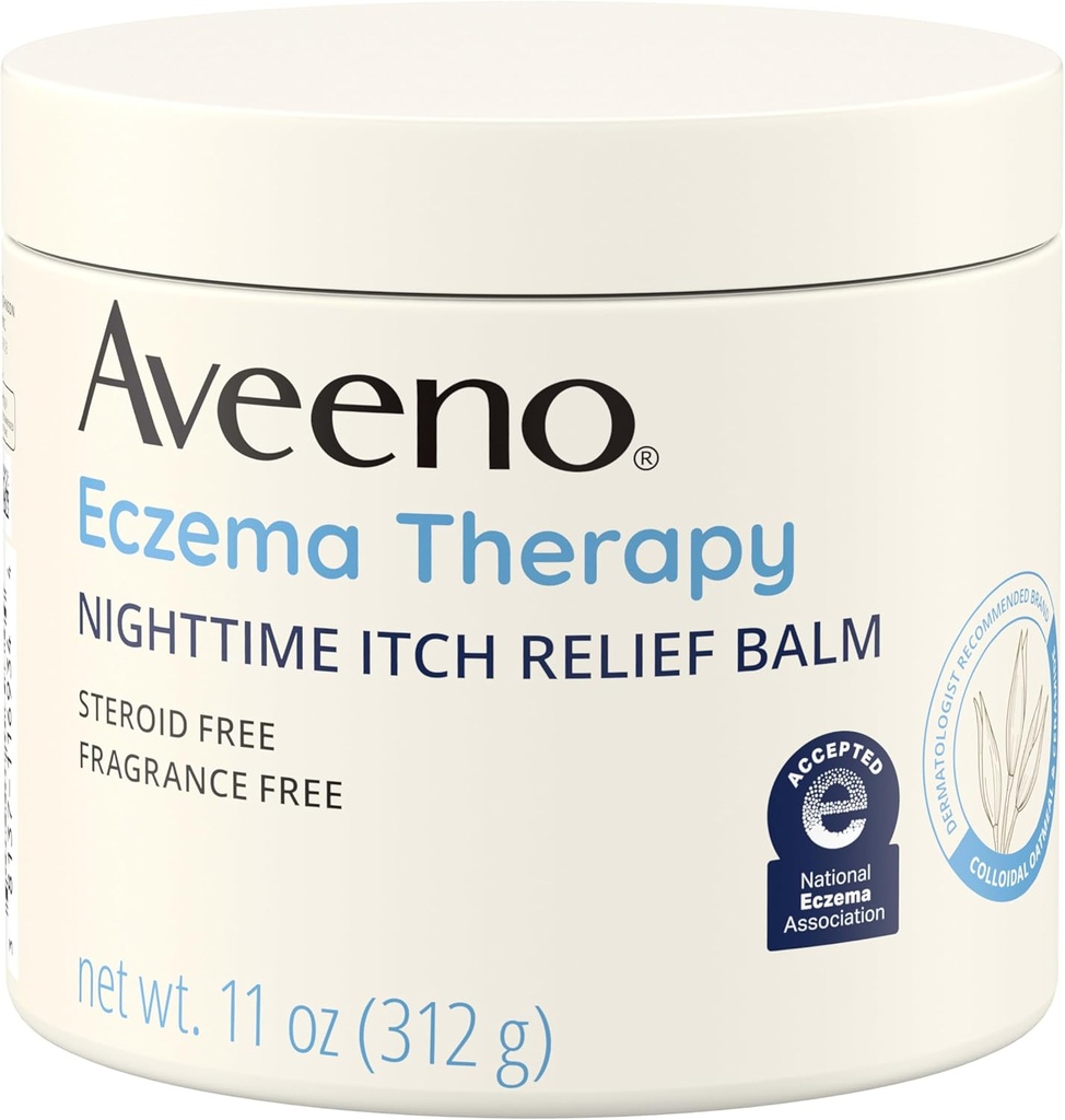 Aveeno Eczema Therapy Nighttime Ditch Relief Baume, Crème d'eczéma pour le corps, Formule colloïdale hydratante de farine d'avoine et de céramide, Sans fragrance, peau sèche apaisante, 11 fl oz