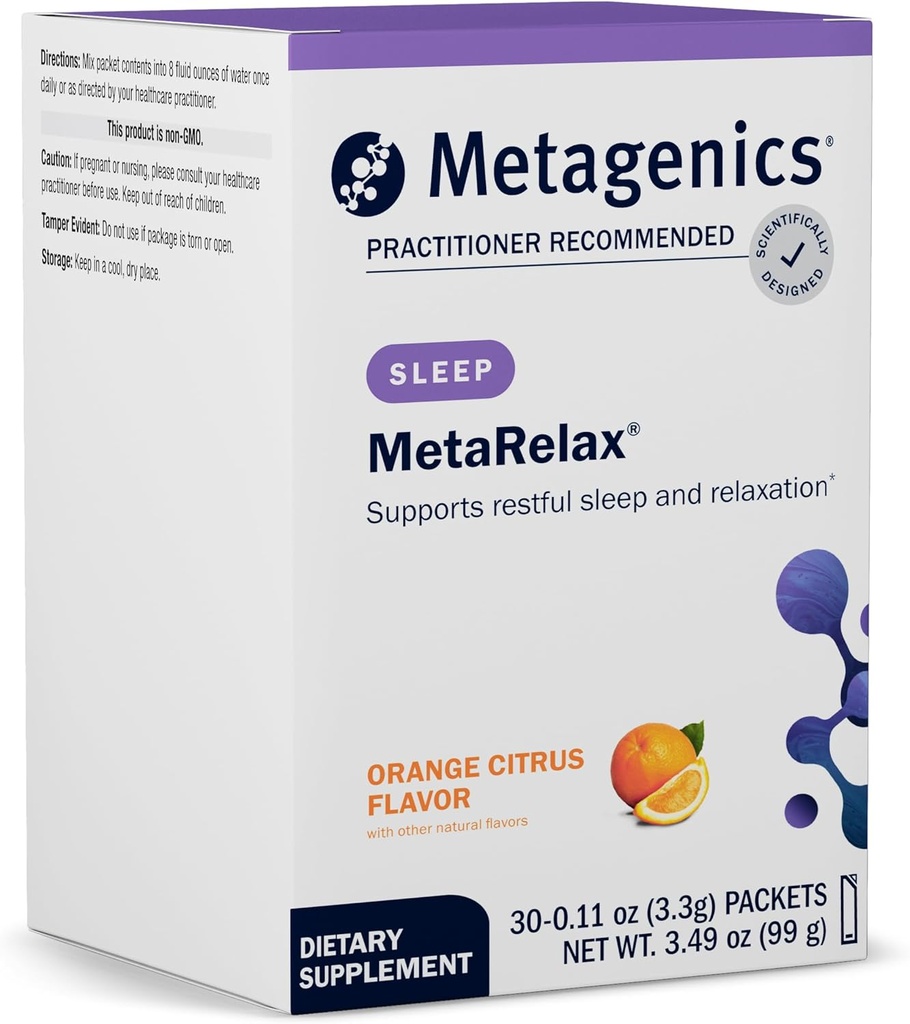 Métagénique MetaRelax Magnésium mélange de poudre pour aider à promouvoir le sommeil reposé, l'esprit positif, et la relaxation - Arôme d'agrumes orange - 30 portions