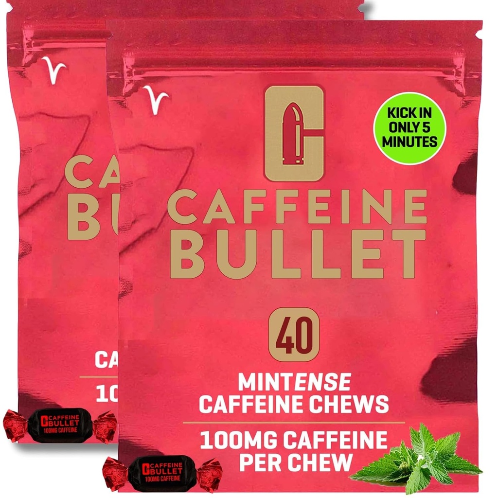 Caffeine Bullet Menthe Energy Chews *80 – Plus rapide que les gels, les comprimés et la Gum. 100mg par service - Sport Science pour la course, le cyclisme, les jeux et la pré-entraînement Endurance Kick.