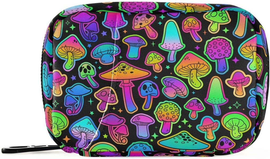 Pill Box Mushroom Colorful 7 Day Pill Case Travel Pill Organizer Bag with Zipper Portable Weekly Vitamine Complement Holder Pouch Bag