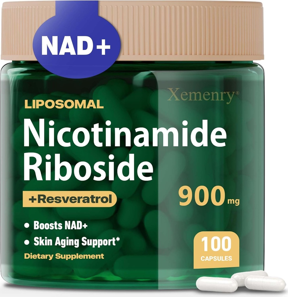 Riboside de nicotinamide liposomique, supplément NAD pour anti-âge, énergie, focus, 900mg NAD+ Supplément, Resvératrol & Quercetin, -50 jours d'approvisionnement, 100 capsules