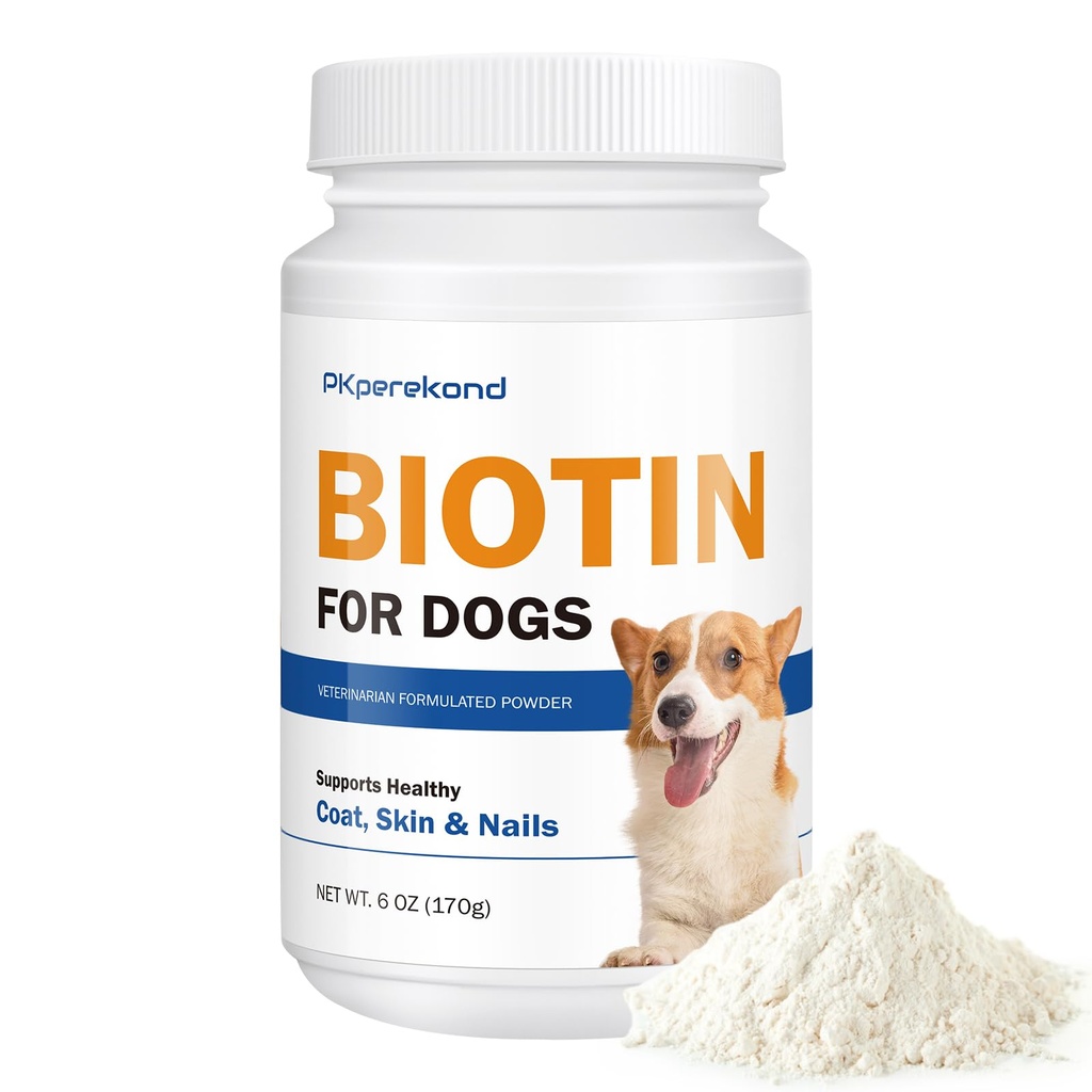 Biotine pour les chiens, soutient le manteau brillant et la peau saine, renforce les ongles de chien, supplément de poudre de biotine pour les chiens Shedding, soulagement de peau sèche pour les chiens, 6 oz