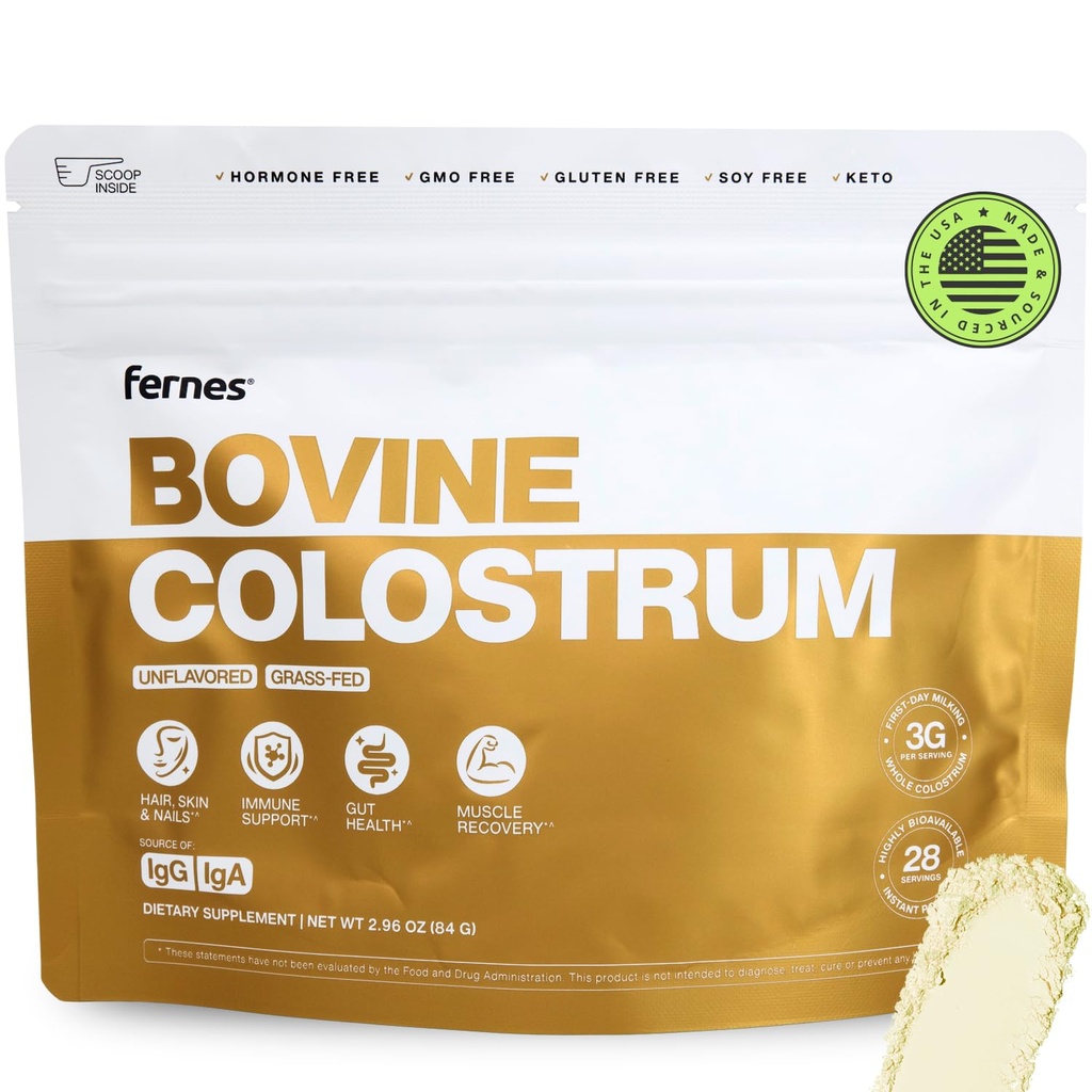 Poudre de colostrum entier de la farine d'herbe pour les femmes et les hommes – première journée de laitage, non OGM, sans soja, sans kéto, sans gluten – 28 portions, 2,96 oz, sans saveur, fabriqués aux États-Unis