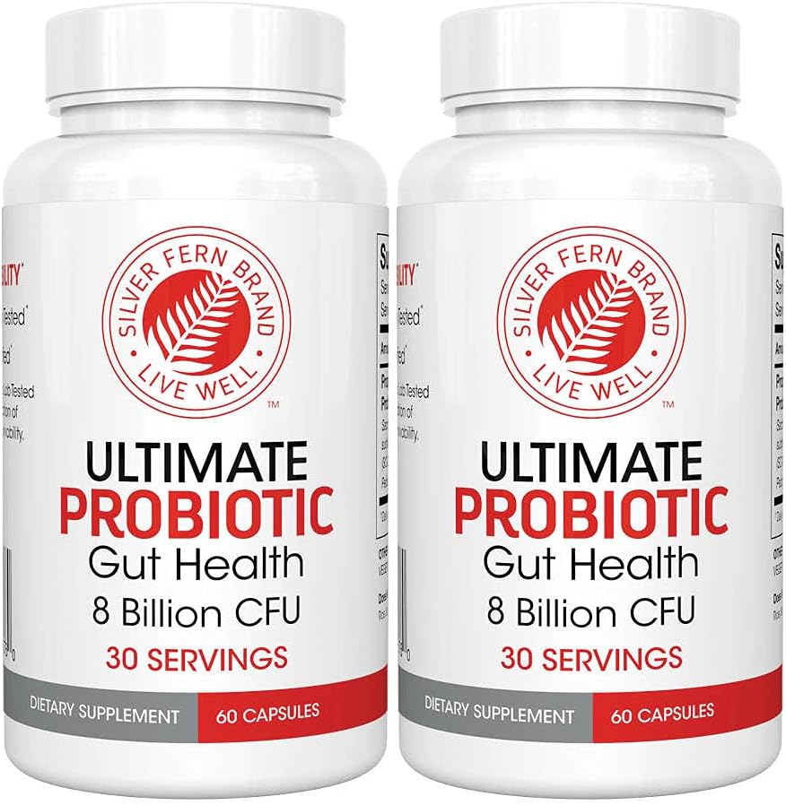 Silver Fern Ultimate Probiotic 2-Pack – Probiotiques pour les femmes et les hommes – Supplément de santé de Gut Spore-Forming de 8 milliards CFU – ADN Vérifié, Probiotique végétalien, Table-Stable, Haute Survivabilité – 120 capsules