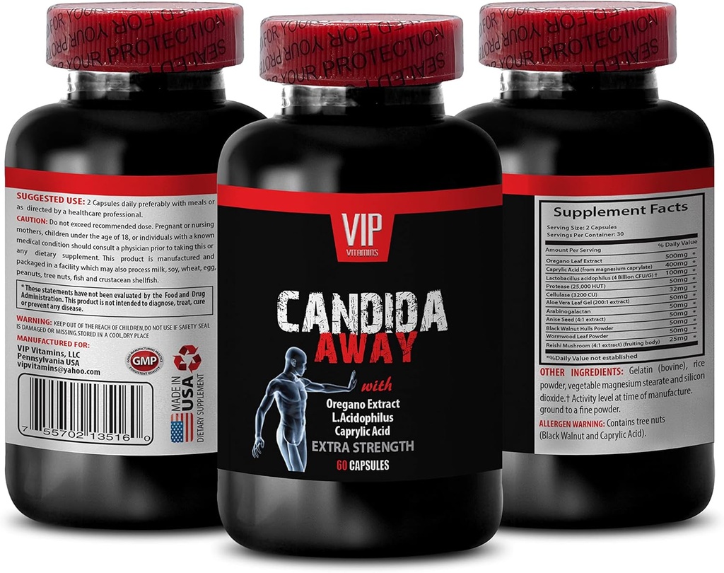 Immune System Booster - CANDIDA Away EXTRA STRENGTH FORMULA - DIGESTIF AIDE - candida nettoyer, support candida, candida surcroissance, supplément candida, complexe candida, candida - 1 flacon 60 capsules