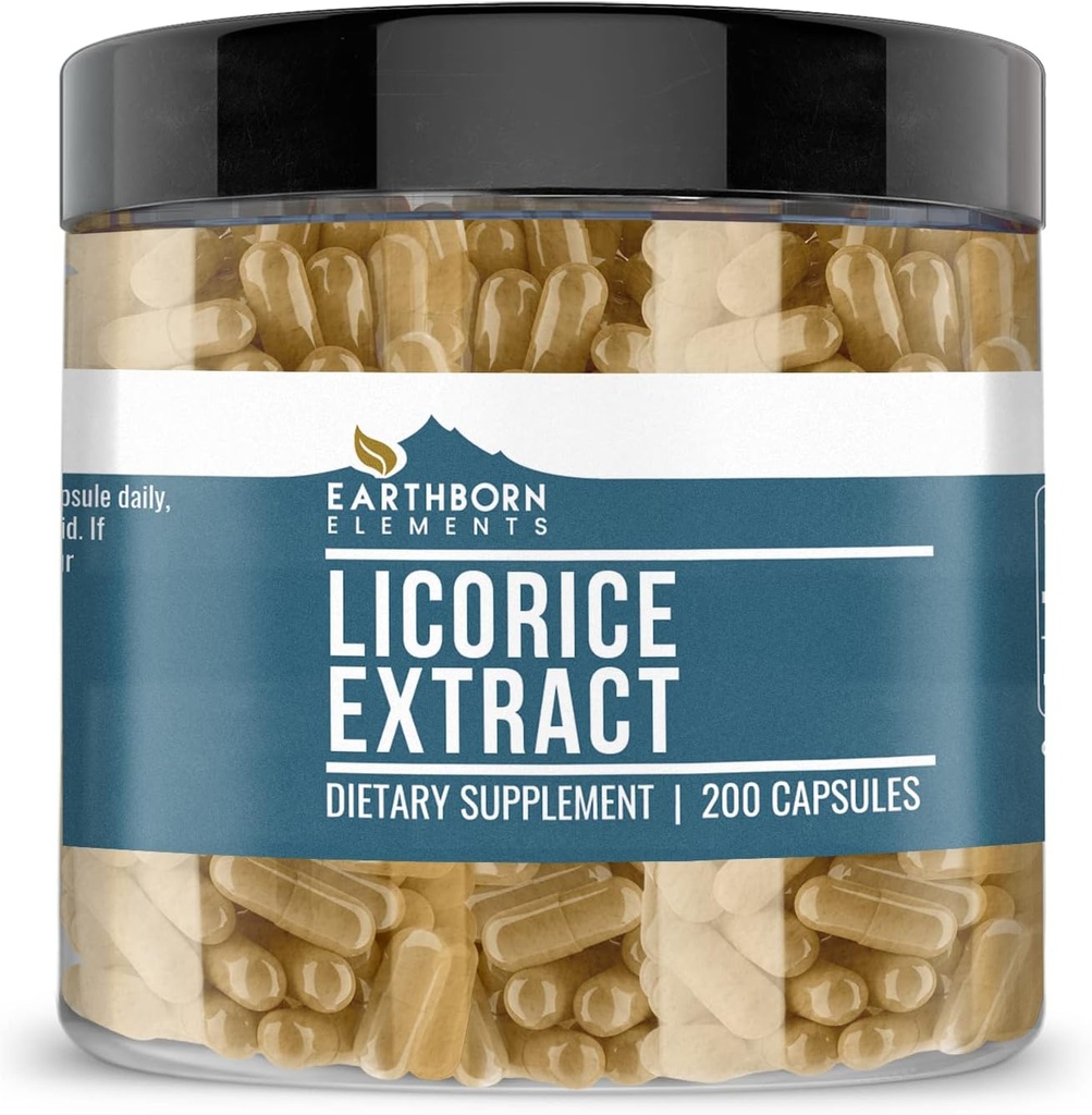 Earthborn Elements Licorice Extract 200 Capsules, Pure & Undiluted, No Additives