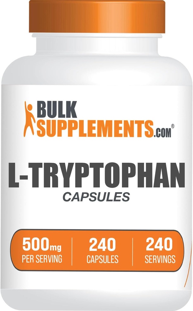 BulkSupplements.com L-Tryptophan Capsules - Tryptophan Supplement, L-Trptophan 500mg - Amino Acid Supplement, Gluten Free - 1 Capsule per Serving, 240 Capsules (Pack of 1)
