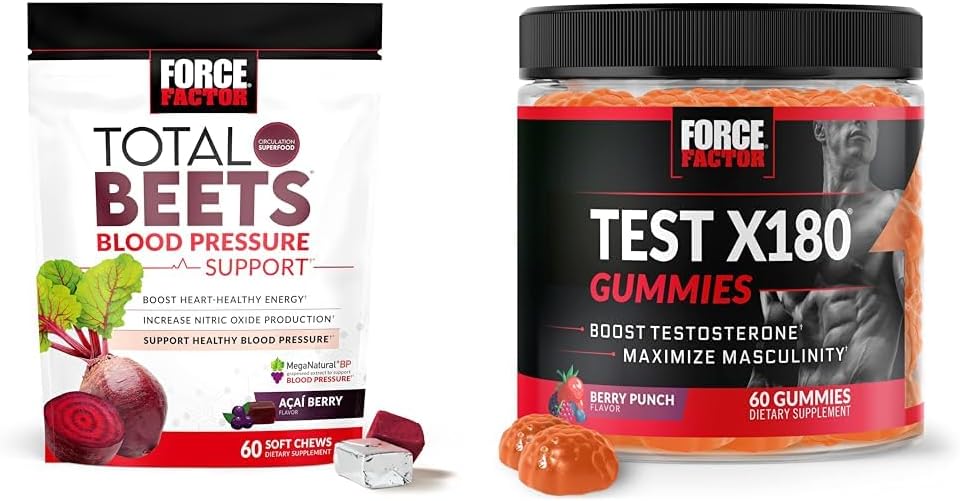 Facteur de force Betteraves totales Soutien de la pression artérielle 60 Chews + Test X180 Gummies Testostérone Booster pour les hommes 60 Gummies