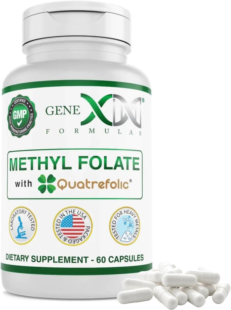 GENEX Folate de méthyle avec Quatrefolic® 1360 mcg DFE (60 capsules) Forme bio-active du folate - 5-méthyltétrahydrofolate.