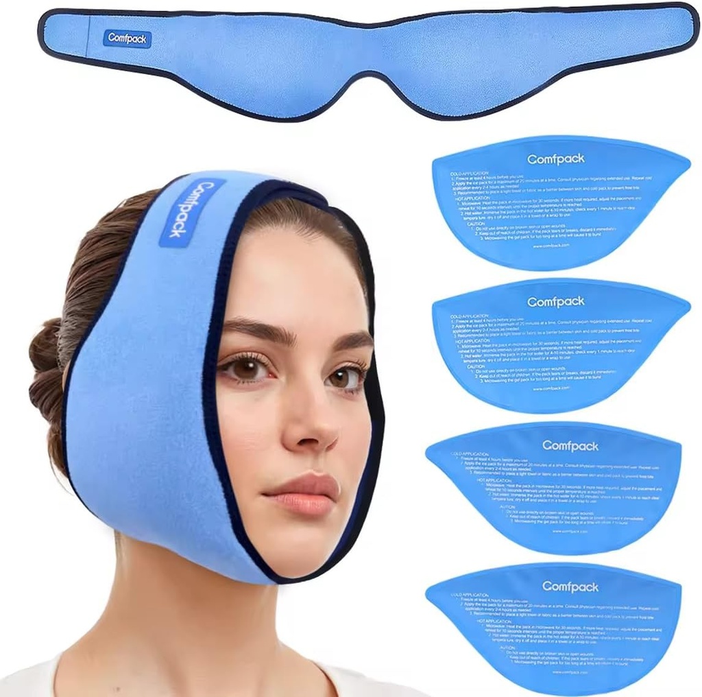 Ice Pack for Wisdom Teeth Removal with 4 Reusable Hot Cold Gel Packs, Wisdom Teeth Ice Pack Head Wrap for Tonsillectomy, TMJ, Tooth Extraction, Jaw Pain, Oral Surgery, Cosmetic Injection