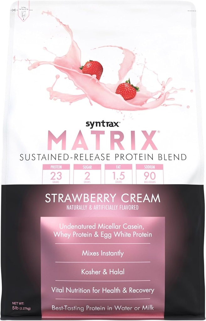 Syntrax Nutrition Matrix - Mélange de protéines à libération prolongée, crème de fraise 5 lbs.