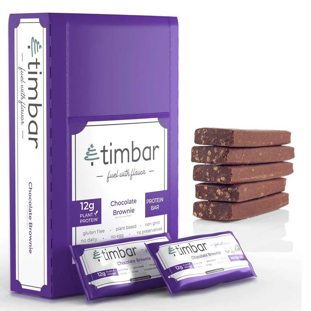 timbar Protein Bars 12 Packs 12g Protéines et 9g Fibres Plant Based- Energy & Nut Bars.
