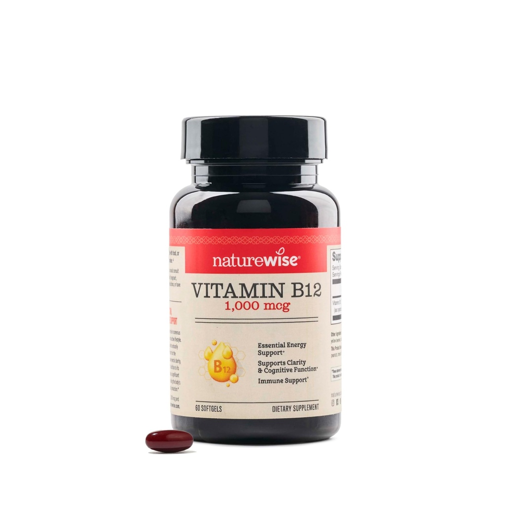 NatureWise Vitamine B12 1000 mcg - Supplément alimentaire pour soutenir le métabolisme énergétique, la clarté mentale, la santé du système nerveux - Facile à avaler, sans soja et sans gluten, non-OGM - 60 softgels[60 jours]