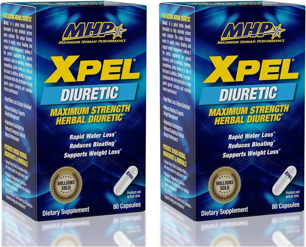 MHP Xpel Maximum Strength Diuretic Capsules, 80 Count (Pack of 2) (Packaging May Vary)