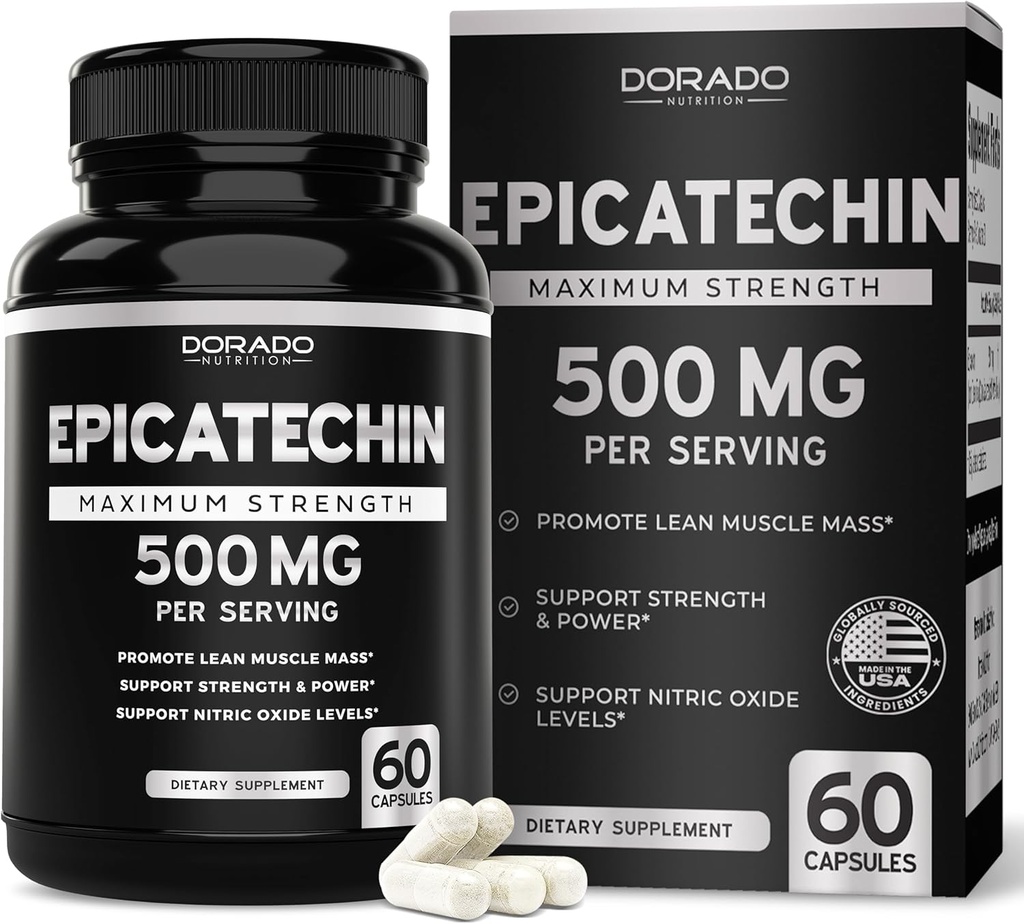 Epicatechin Extract 500mg Per Serving (60 Capsules) Myostatin Inhibitor, Myostatin Blocker for Lean Muscle, Nitric Oxide, Stamina & Endurance – Non GMO, Vegan Supplement & Third Party Tested