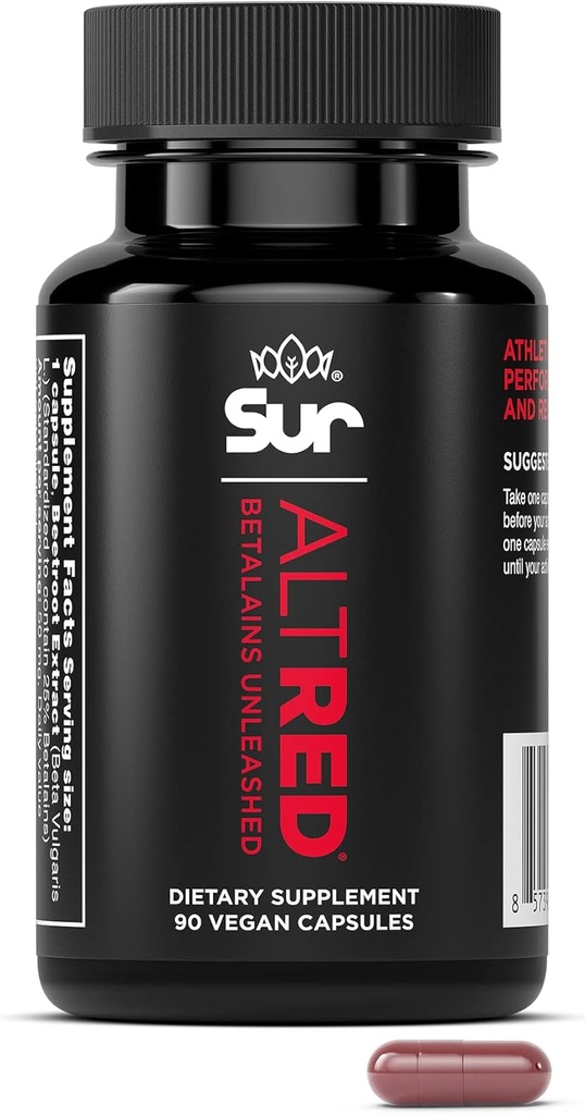 AltRed Sur Beet Root Capsules pour la récupération musculaire et la nutrition sportive - 25% Betalain Extract Pre Workout & Nitric Oxide Supplément pour athlètes d'endurance - NSF certifié pour le sport