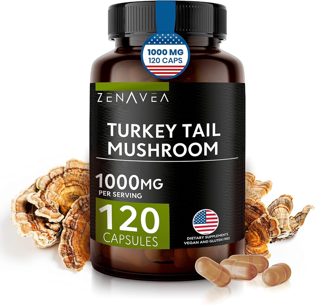 Turkey Tail Capsules de champignons Prise en charge du système immunitaire, antioxydant et propriétés digestives - Supplément de champignons 1000mg - 120 Capsules - équivalent à 15 000 mg de dinde biologique
