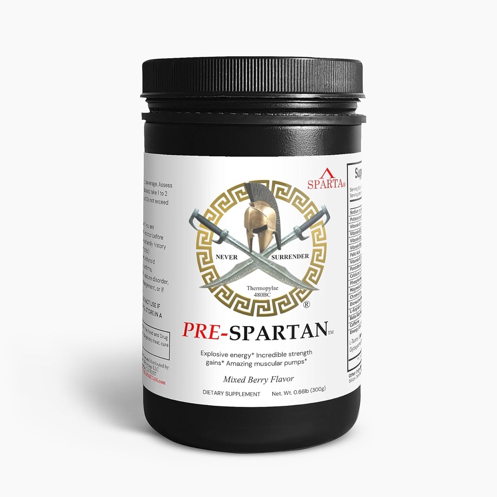 PRE-Spartan Workout Poudre de boisson d'énergie AAKG, offre l'énergie d'entraînement intense, focus et pompes gagner Muscle L Citrulline Arginine 30 Sevings - Carburant votre Spartan