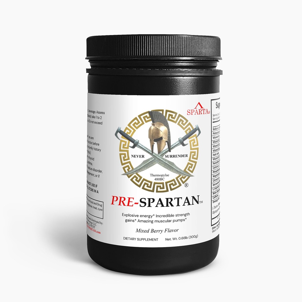 PRE-Spartan Workout Poudre de boisson d'énergie AAKG, offre l'énergie d'entraînement intense, focus et pompes gagner Muscle L Citrulline Arginine 30 Sevings - Carburant votre Spartan