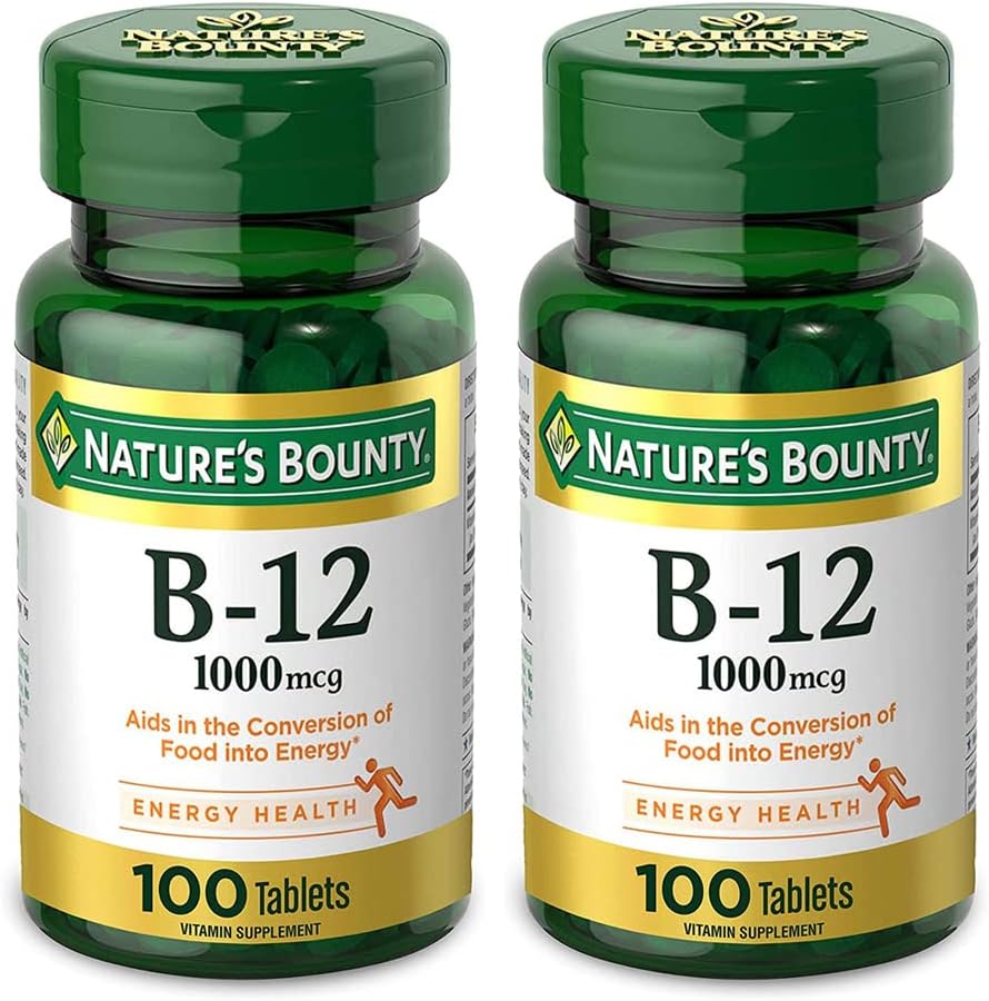 Nature's Bounty Natural Vitamin B12, 1000mcg, 100 Tablets (Pack of 2)