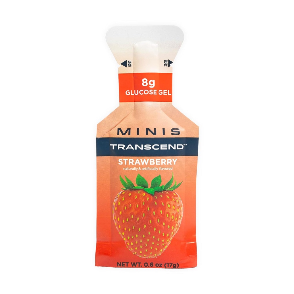 Transcend Foods Mini Gel de fraise (6 oz, paquet de 24) Gel de carburateur à action rapide Saveur de fraise – Taille de voyage, sans caféine, sans gluten
