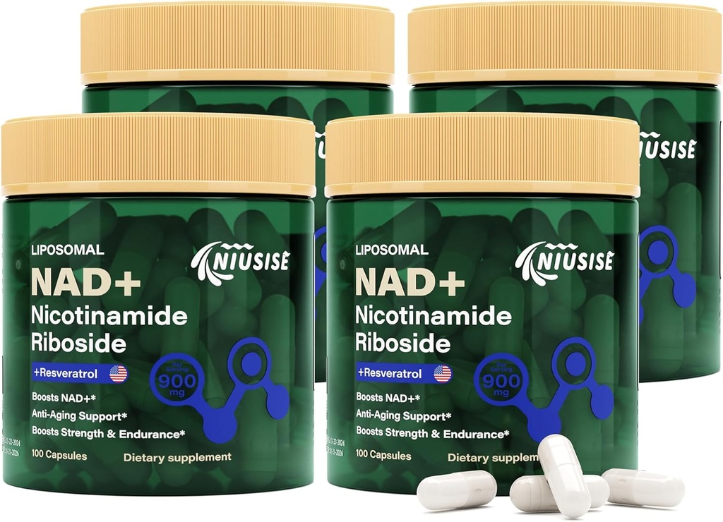 Supplément NAD, NAD Nicotinamide Riboside 900 Mg pour hommes et femmes, NAD+ liposomale Supplément avec nicotinamide Riboside, resvératrol & Quercetin, énergie, boost NAD+, 400 capsules