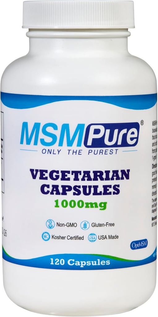 KALA Health MSMPure MSM Capsules végétariennes – 1000 mg de MSM par gélule d'origine américaine pour la santé articulaire, l'apparence cutanée, le soutien des cheveux et des ongles – 120 Compte, soufre organique