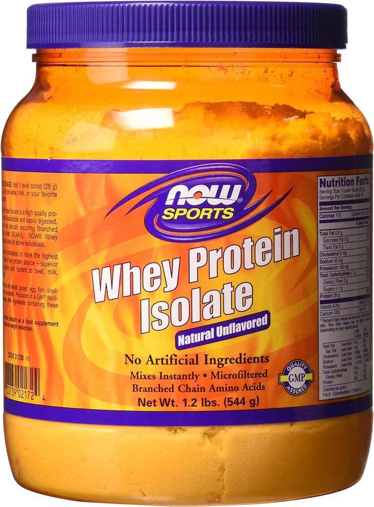 MAINTENANT Poudre isolate de protéines de lactosérum de sport avec BCAA - Non aromatisé - 1,2 lb