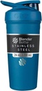 Bouteilles de mélange Strada Shaker Cup Bouteille d'eau en acier inoxydable isolée avec fouet en fil, 24-Ounce, Bleu