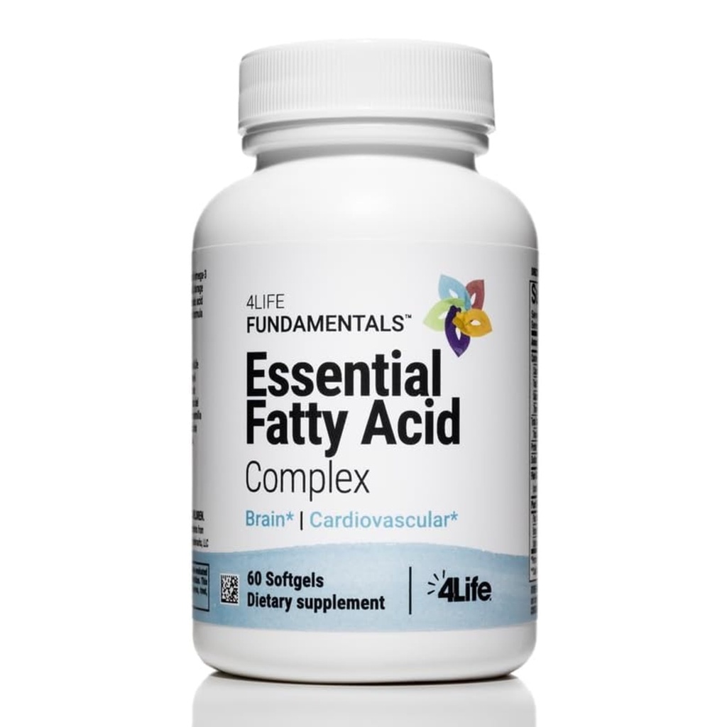 4Life Essential Fatty Acid Complex Omega 3 6 Supplement, 60 Softgels | Fish oil, Flax oil, Borage oil, Safflower oil, Omega-3 and omega-6, Heart health, Brain wellness, Daily nutrition