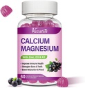 Gommies de zinc de magnésium de calcium avec vitamine D3 et K2, potassium de glycinate de magnésium d'absorption élevée pour Immune et les muscles, saveur de mûrier végétalien 60 Gommies