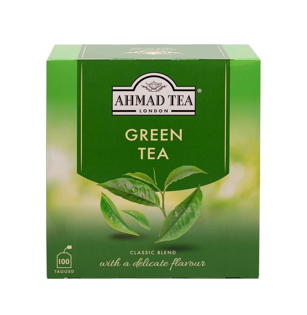 Thé vert Ahmad thé, thé vert sachets de thé 100 ct - caféiné et sans sucre