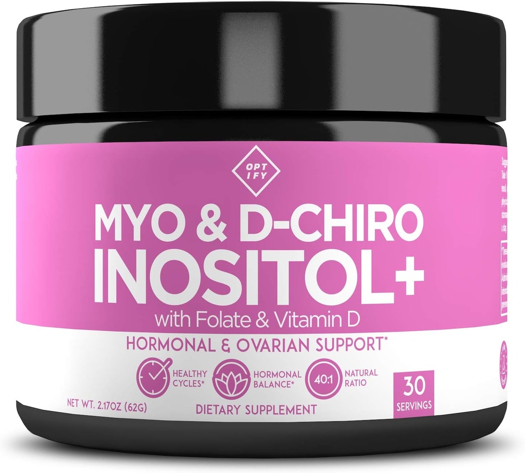 Optify Myo-Inositol & D-Chiro Inositol Supplément Poudre pour femmes – Rapport 40:1 Plus Folate et vitamine D – Soutenir l'équilibre hormonal sain, cycles réguliers et santé ovarienne – 30 jours d'approvisionnement
