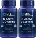 Extension de vie N-acétyl-L-Cysteine (NAC), réponse immunitaire, santé respiratoire, santé du foie, NAC 600 mg, antioxydant Défense, radicaux libres, facile à absorber - Deux packs x 60 capsules