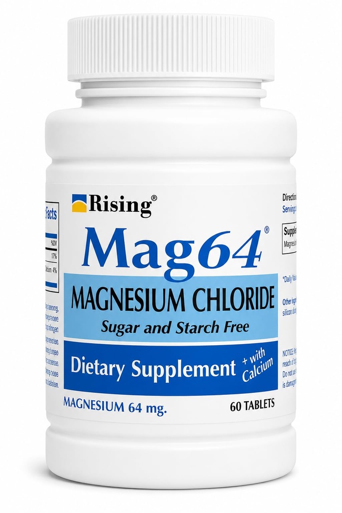 Rising Pharma - Mag64 Chlorure de magnésium avec comprimés de calcium - 60 comtes