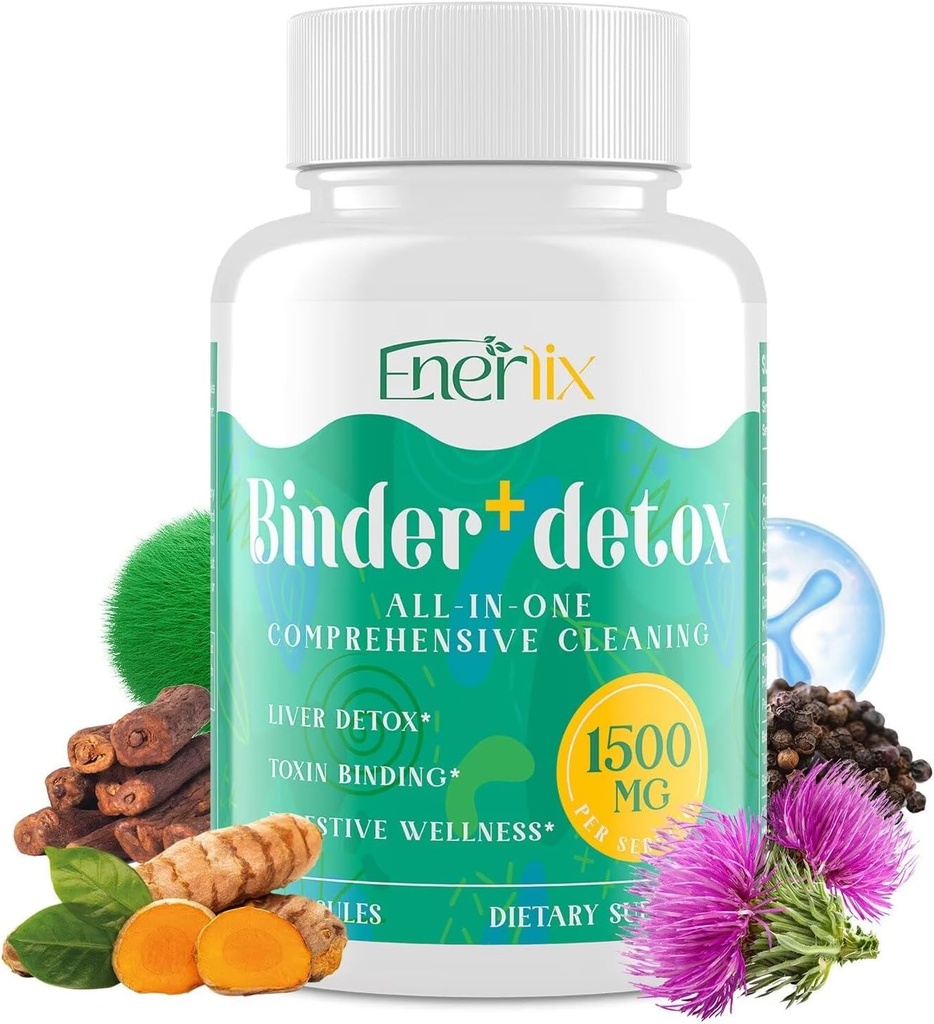 15-en-1 Détox Binder, Charbon activé, Zeolite & Bentonite Clay, Chlorella, 1500 MG Supplément de détox Absorbant Maximum, Foie Gut Digestive Detox Cleanse, 90 Capsules Vegan