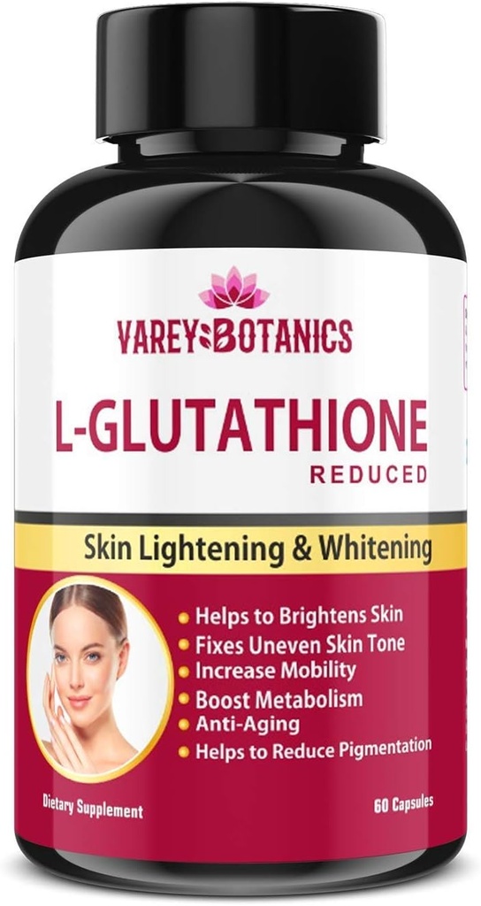 VAREY BOTANIK L-Glutathion Capsules de blanchiment et d'allégement de la peau avec vitamine C & E, extrait de biotine et de graines de raisin-1000 mg-pour les hommes et les femmes - 60 Capsules