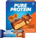 Barres de protéines pures, haute protéine, collations nutritives pour soutenir l'énergie, faible sucre, sans gluten, caramel d'arachide de chocolat, 1,76oz, 12 Compte (paquet de 1) (paquet de mai vary)