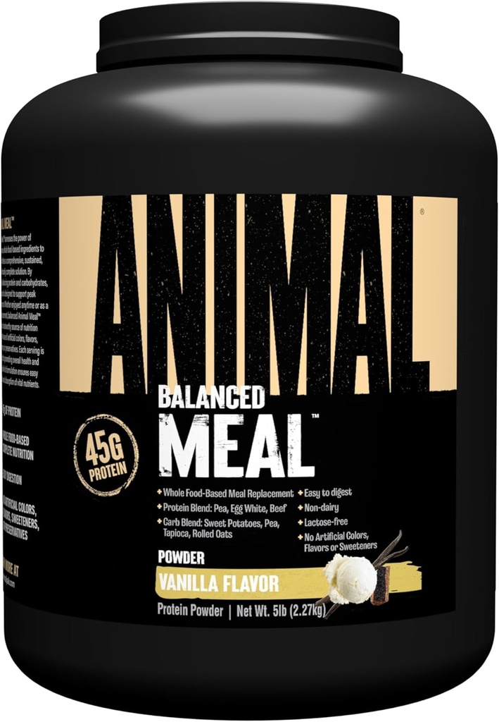 Repas d'animaux - Secouer les protéines avec des ingrédients alimentaires entiers, aide à la récupération musculaire avec blanc d'oeuf, mélange de protéines de boeuf et de pois, vanille, 5 lbs