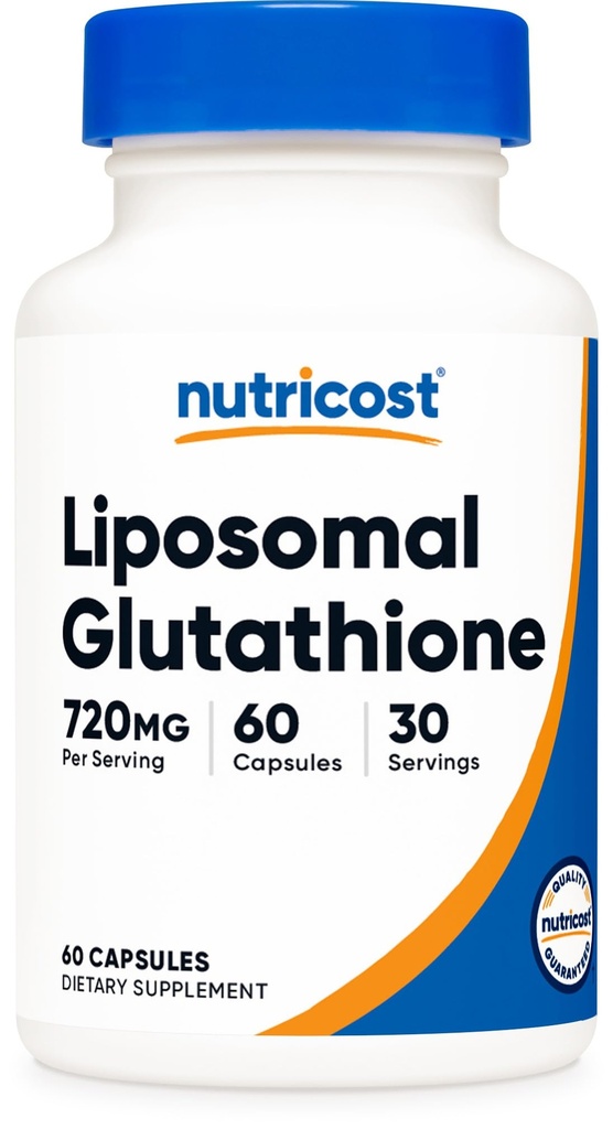 Supplément de glutathion liposomique Nutricost 60 capsules, 720 mg par portion - végétalien, sans OGM, 30 portions