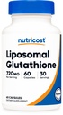 Supplément de glutathion liposomique Nutricost 60 capsules, 720 mg par portion - végétalien, sans OGM, 30 portions